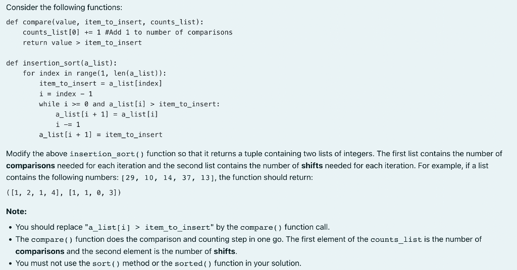 Solved Consider the following functions: def compare(value, | Chegg.com
