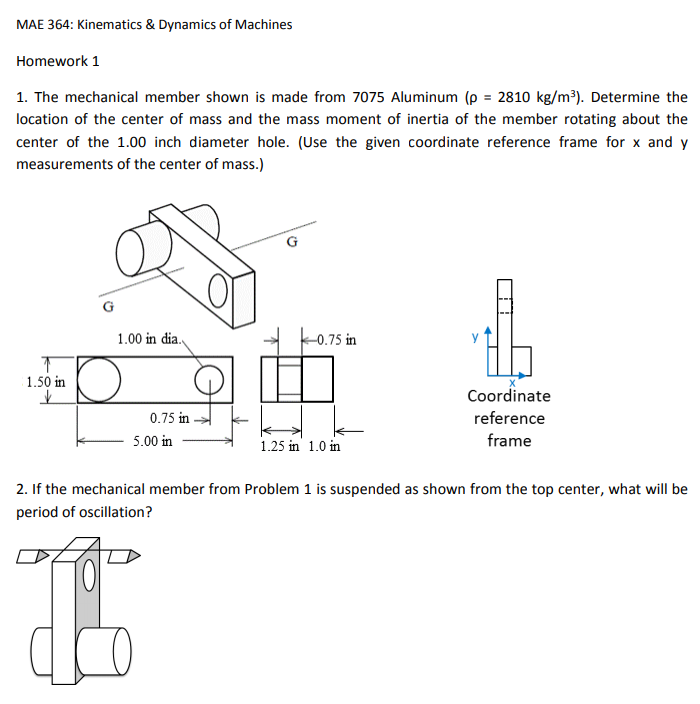 Solved MAE 364: Kinematics & Dynamics of Machines Homework 1 | Chegg.com