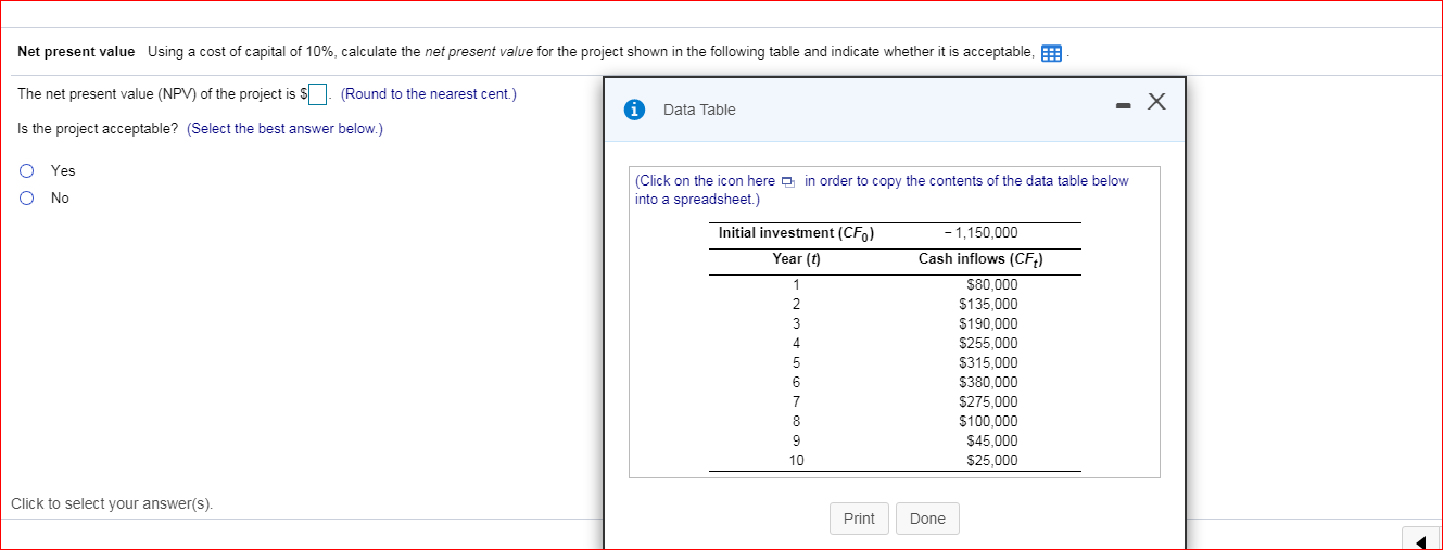 Solved Net present value Using a cost of capital of 10%, | Chegg.com