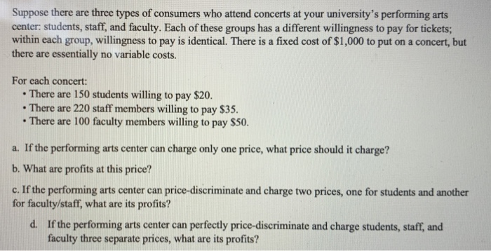 Solved Suppose There Are Three Types Of Consumers Who Attend | Chegg.com