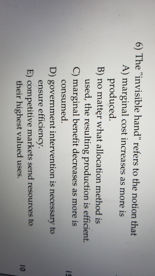 Solved 6) The "invisible hand" refers to the notion that A)