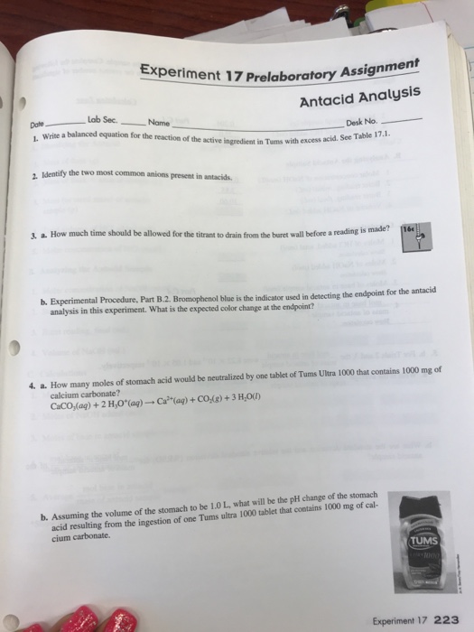 Experiment 17 Prelaboratory Antacid Analysis Lab