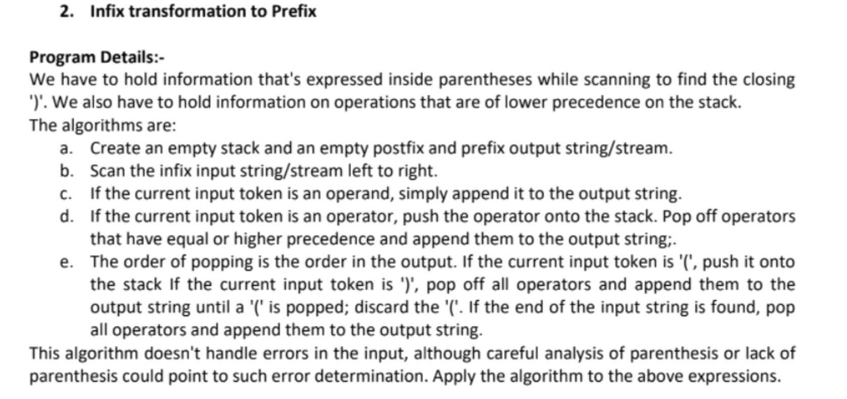 Solved 2. Infix transformation to Prefix Program Details:- | Chegg.com