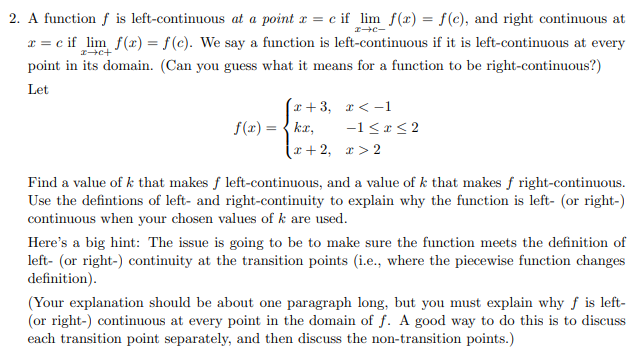 2 A Function F Is Left Continuous At A Point X C Chegg Com