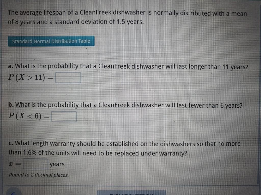 Solved The average lifespan of a CleanFreek dishwasher is