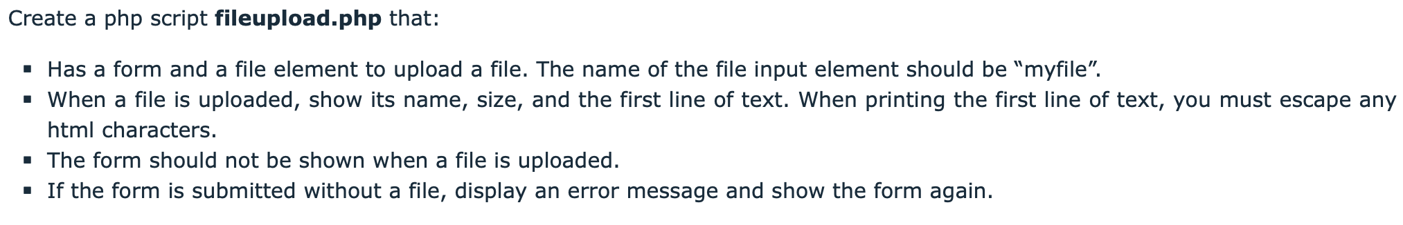 Solved Create a php script fileupload.php that: - Has a form | Chegg.com