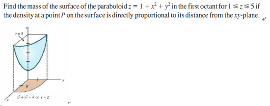 Solved Find The Mass Of The Surface Of The Paraboloid Z 1 Chegg Com