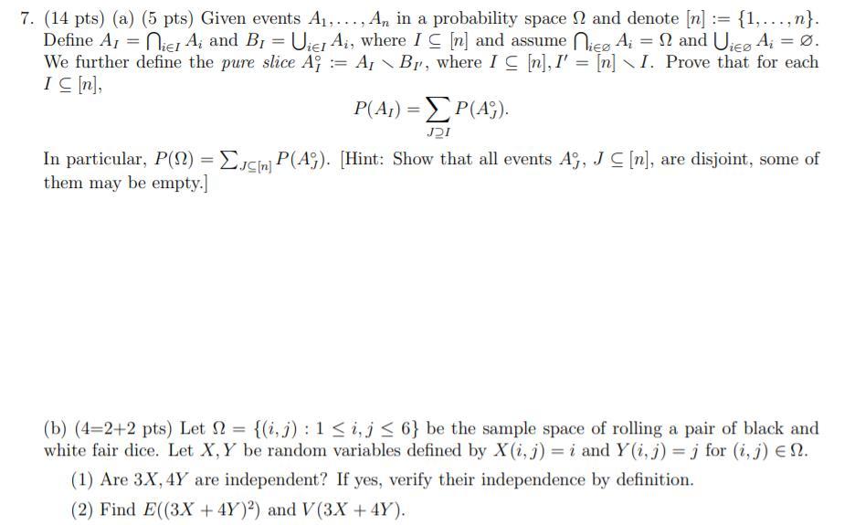Solved 7 14 Pts A 5 Pts Given Events A1 An In Chegg Com