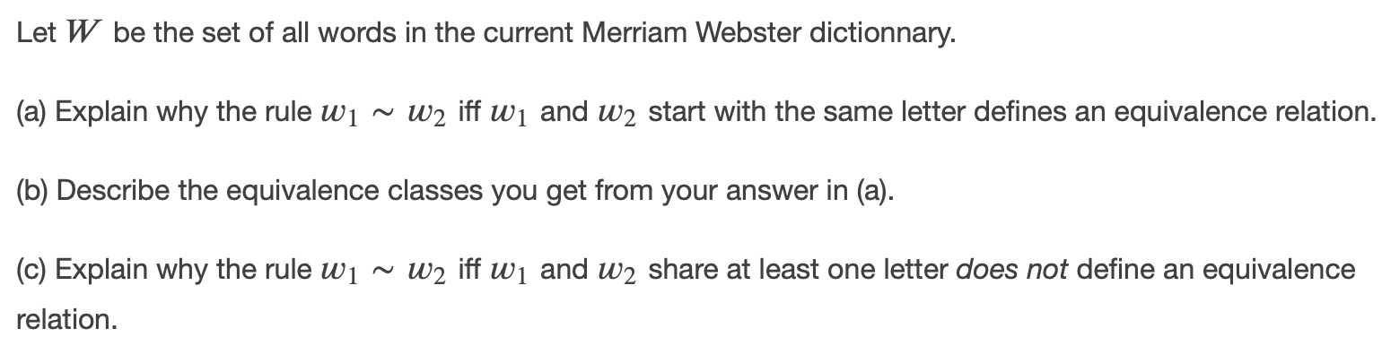 Solved Let W be the set of all words in the current Merriam | Chegg.com