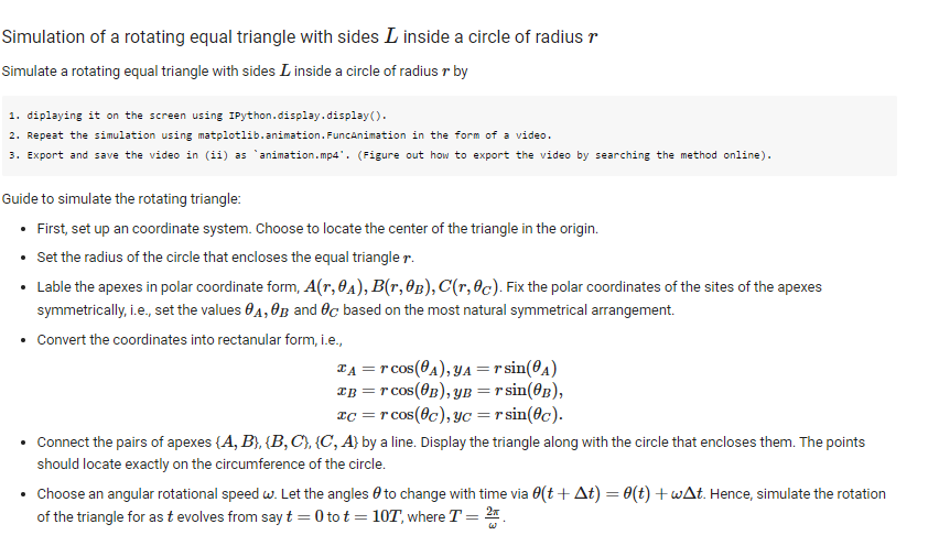 Simulation of a rotating equal triangle with sides L | Chegg.com