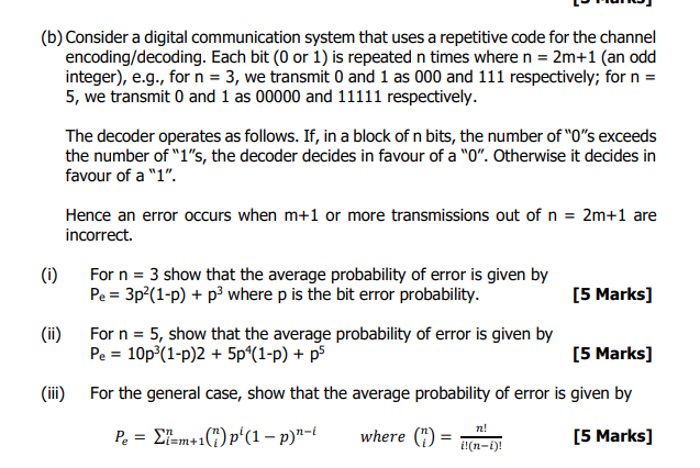 Solved (b) Consider A Digital Communication System That Uses | Chegg.com