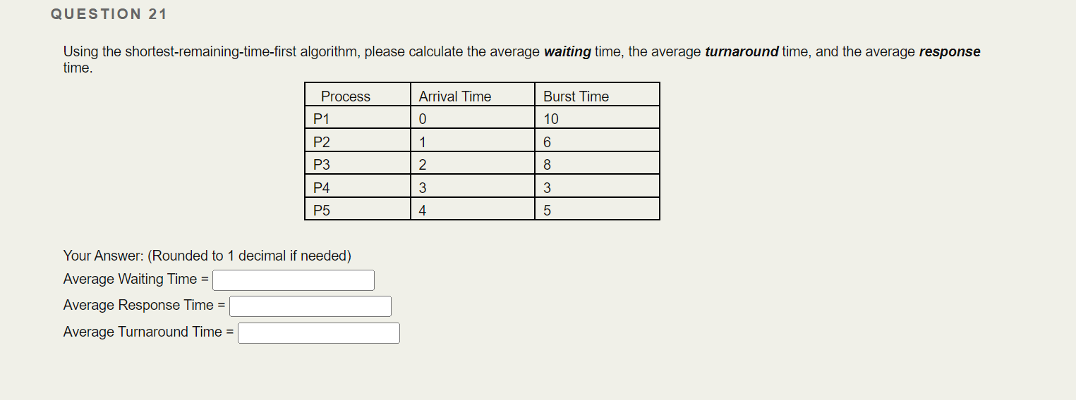 Solved QUESTION 21 Using The Shortest-remaining-time-first | Chegg.com