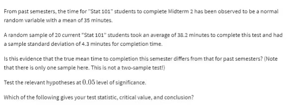 Solved From Past Semesters, The Time For "Stat 101 " | Chegg.com