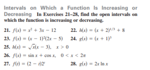 Solved Intervals on Which a Function Is Increasing or | Chegg.com