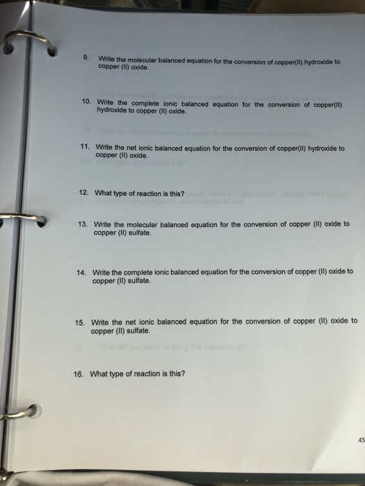 Solved 9. Write the molecular balanced equation for the