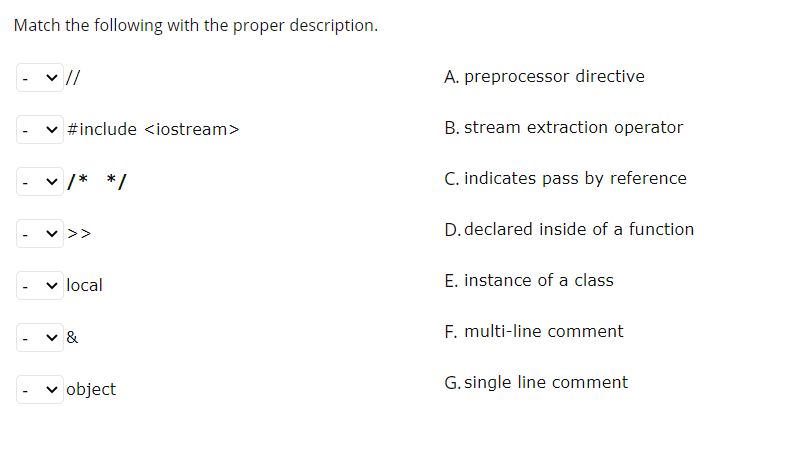 Solved Match the following with the proper description. A. | Chegg.com