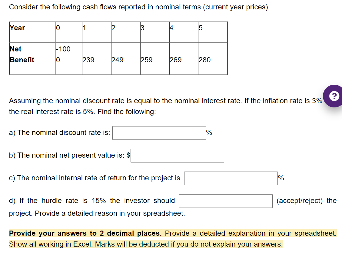 Solved Consider the following cash flows reported in nominal