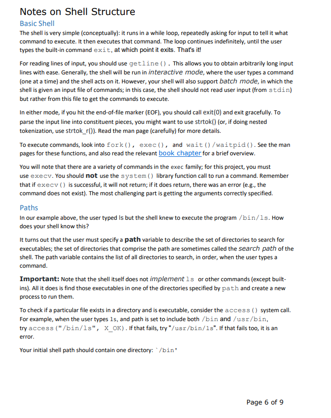 Project 2: Developing a Linux Shell In this project, | Chegg.com