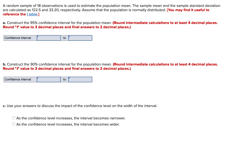 Solved A random sample of 18 observations is used to | Chegg.com