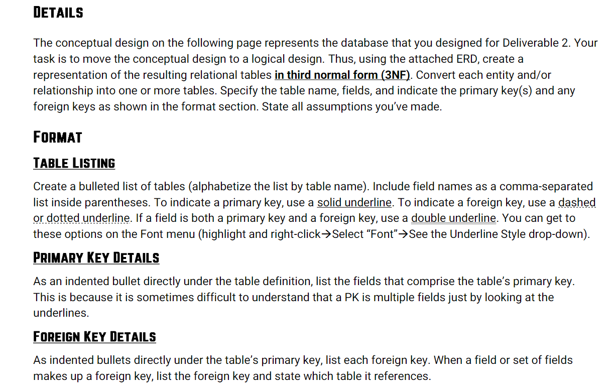 Solved Create a list of tables based on the example format | Chegg.com