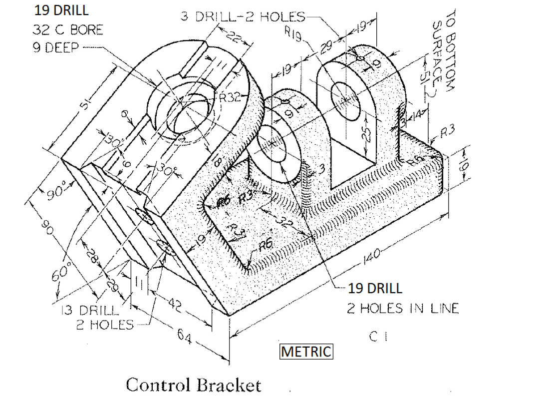 Solved Draw the required orthographic views (included | Chegg.com