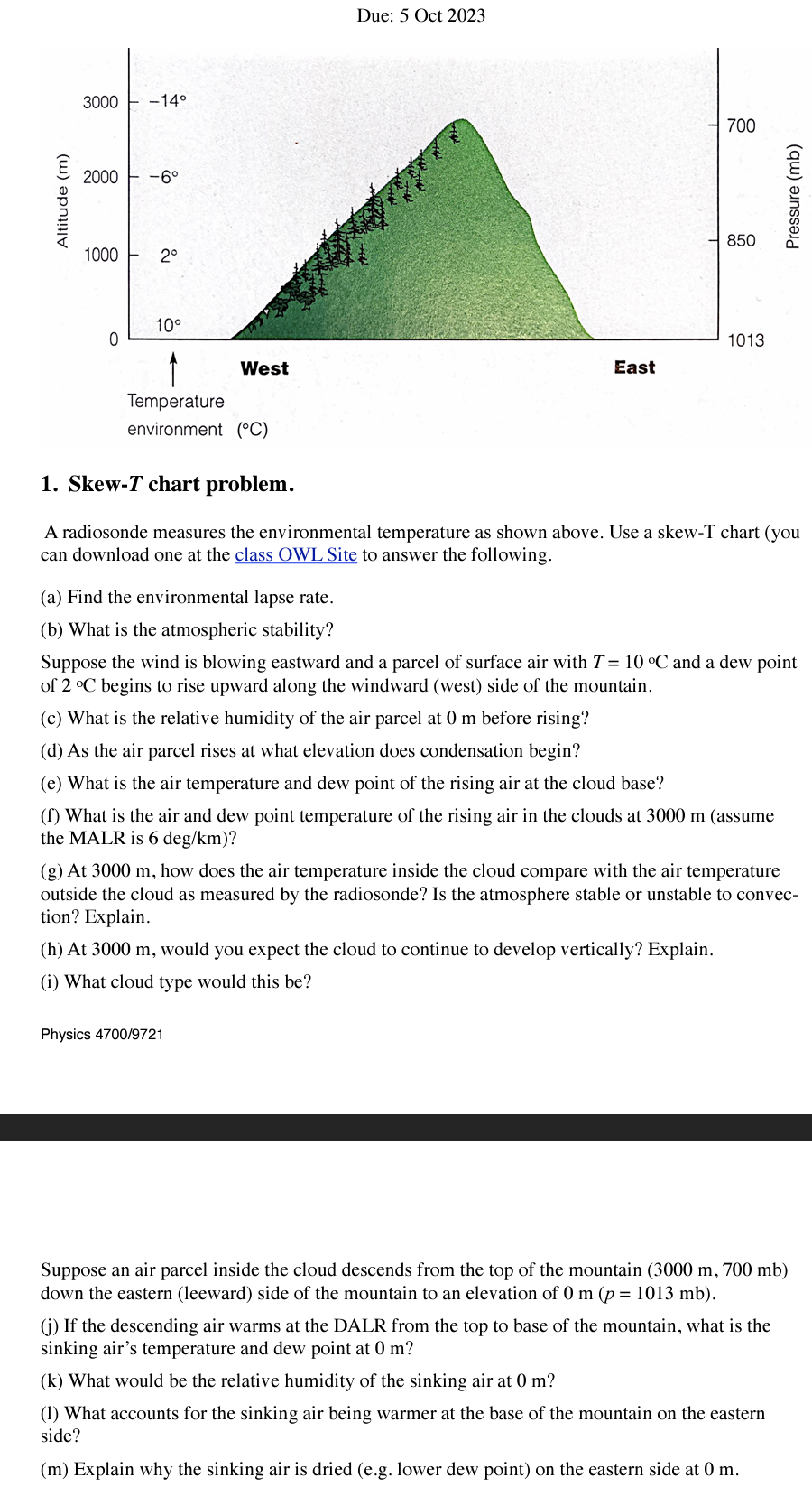 1. SkewT chart problem. A radiosonde measures the