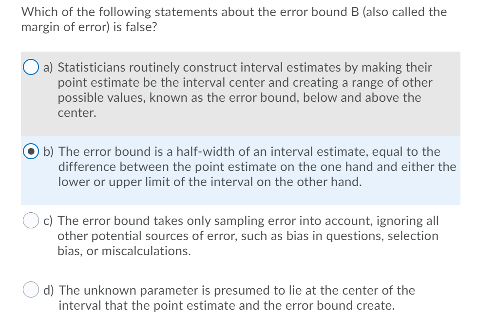 Solved Which of the following statements about the error | Chegg.com