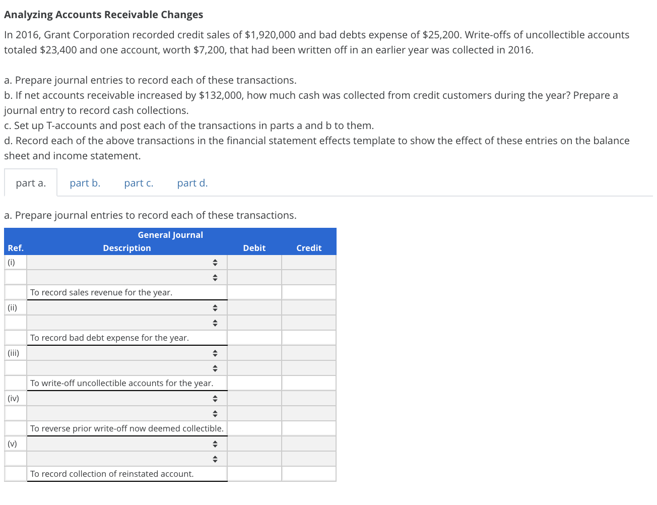 Solved Analyzing Accounts Receivable Changes In 2016, Grant 
