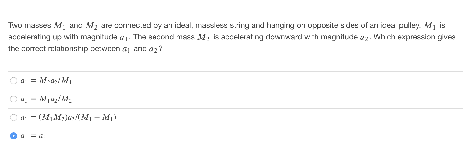 Solved Two Masses M1 And M2 Are Connected By An Ideal