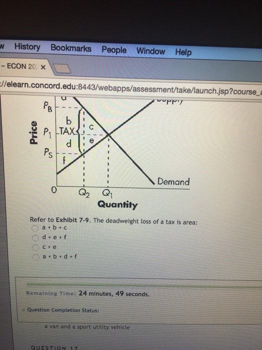 Solved The Deadweight Loss Of A Tax Is Area A B C D Chegg