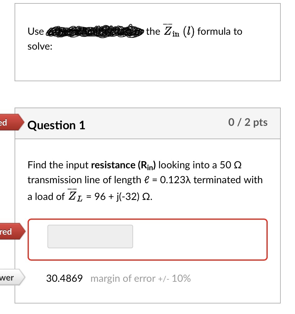 Solved Use The Zˉin (l) Formula To Solve: Question 1 0/2 Pts | Chegg.com