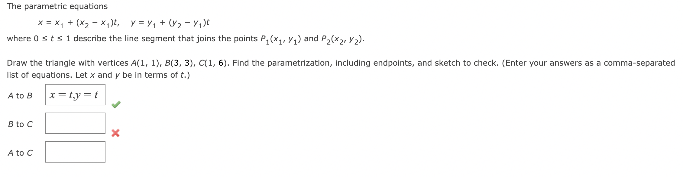 Solved The parametric equations x=x1+(x2−x1)t,y=y1+(y2−y1)t | Chegg.com