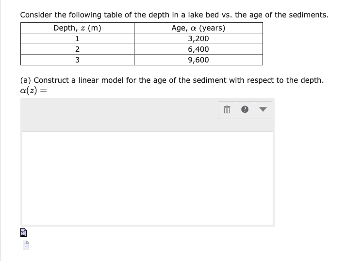 Solved Consider the following table of the depth in a lake | Chegg.com