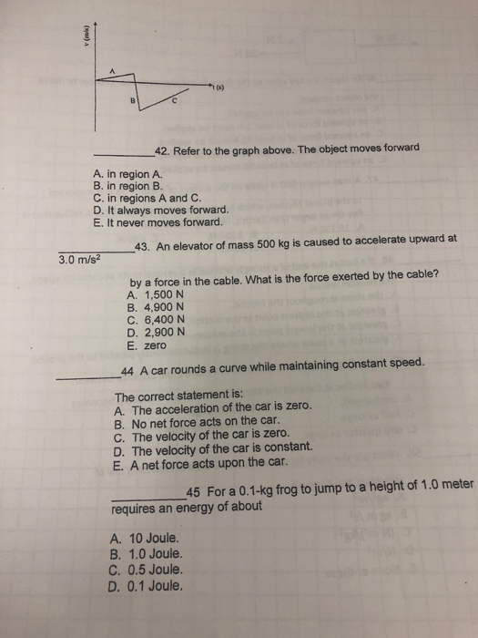 Solved A. 42. Refer to the graph above. The object moves | Chegg.com