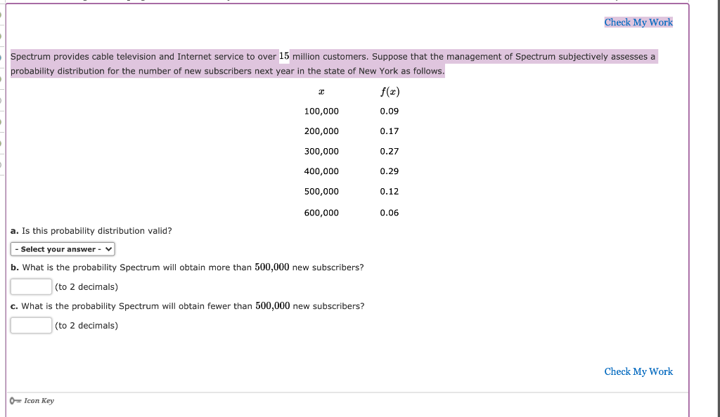 Solved Check My Work Spectrum provides cable television and | Chegg.com