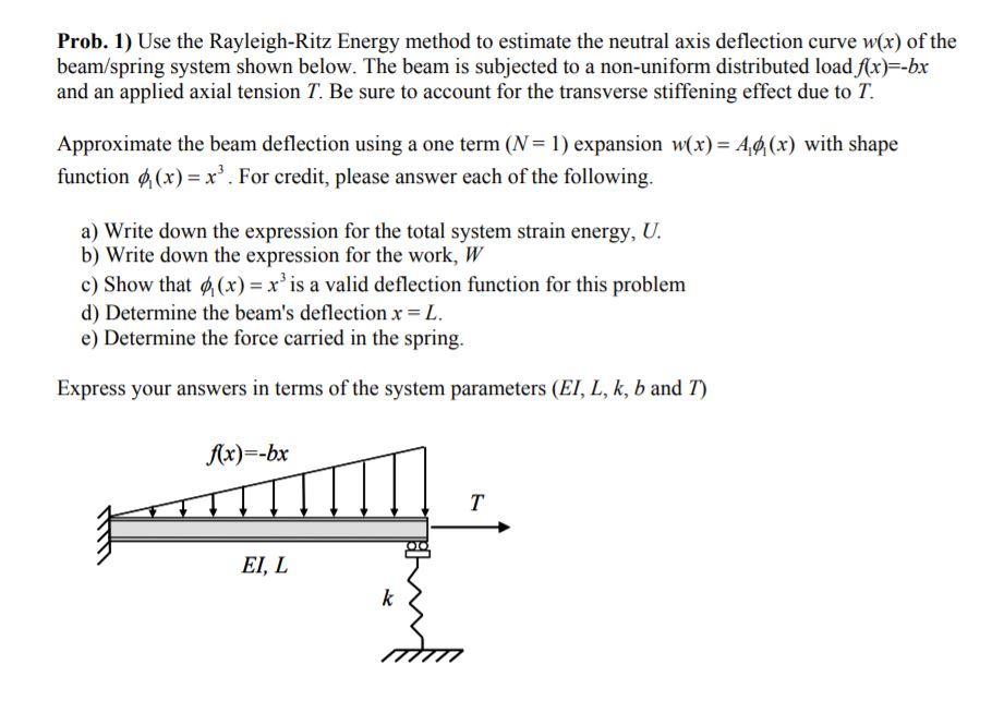 Solved Prob. 1) Use the Rayleigh-Ritz Energy method to | Chegg.com