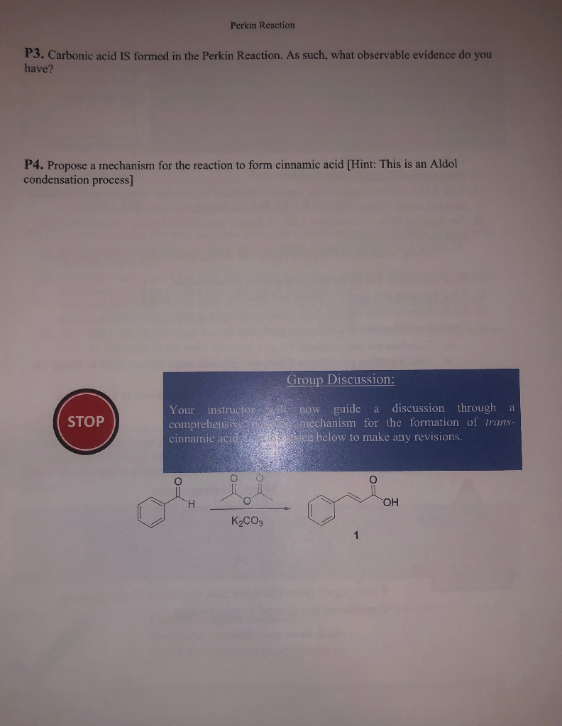 Solved Perkin Reaction Organic REActivity PERKIN REACTION