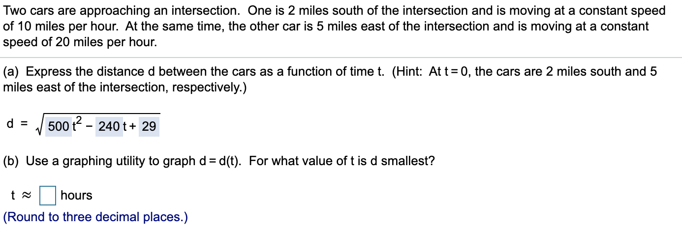 Solved Two cars are approaching an intersection. One is 2 Chegg