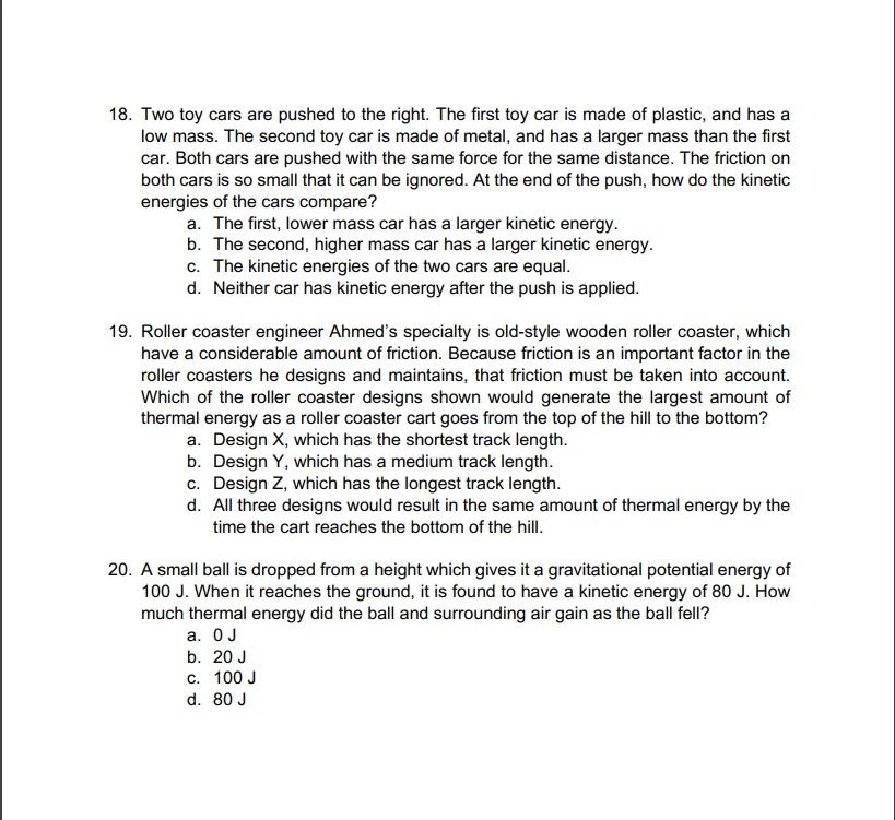 Solved 18. Two Toy Cars Are Pushed To The Right. The First 