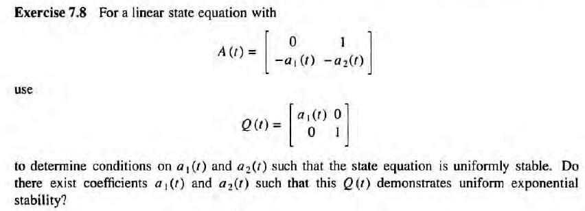 Solved Exercise 7.8 For a linear state equation with 0 1 | Chegg.com