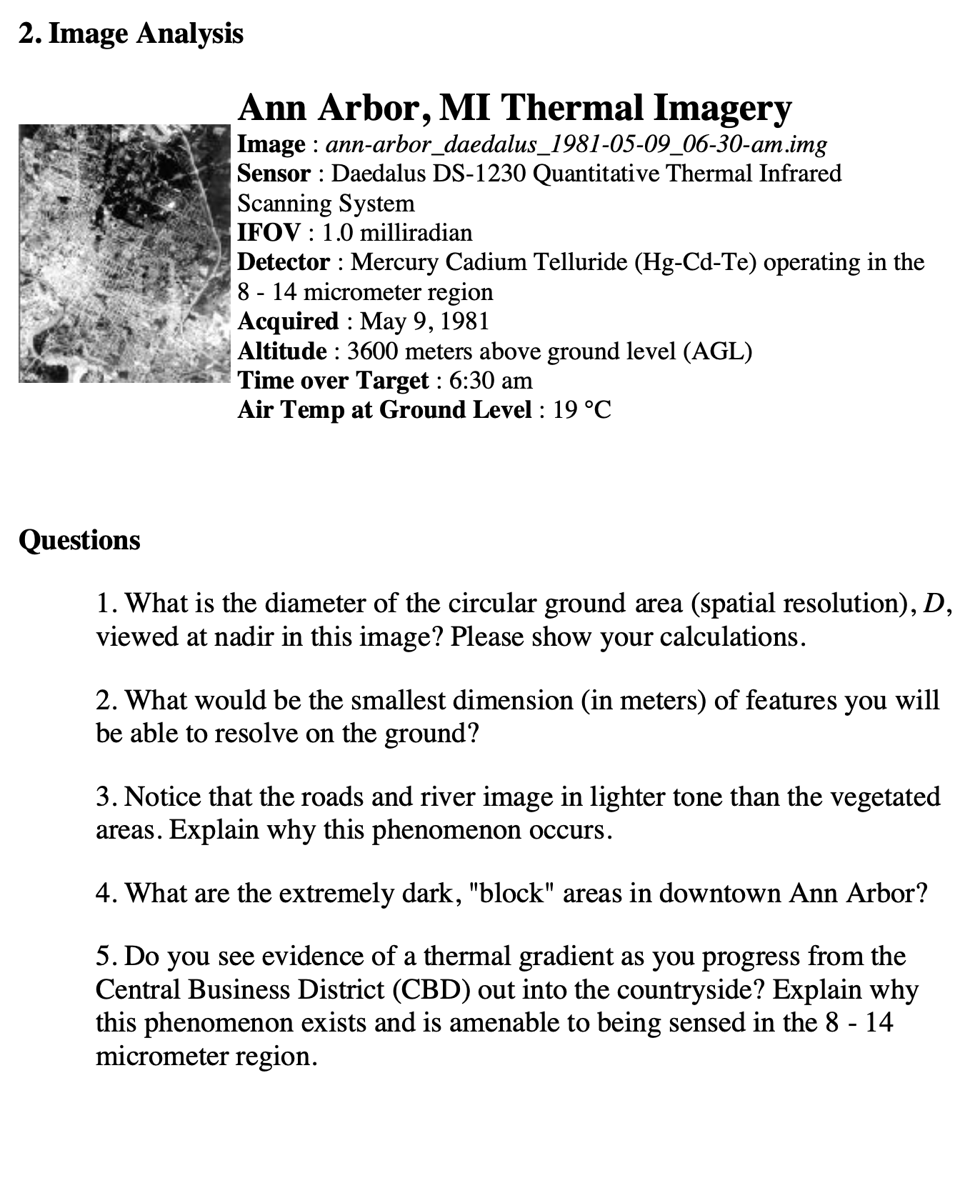 Solved 2. Image Analysis Ann Arbor MI Thermal Imagery Image