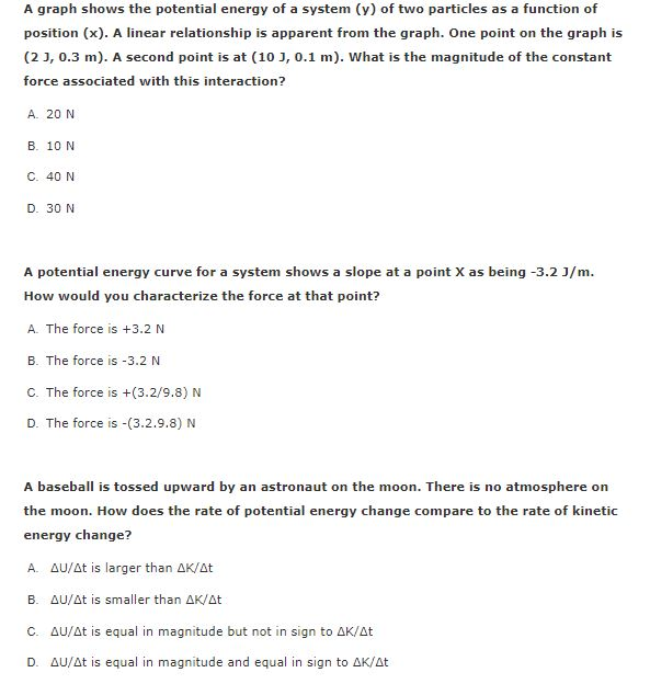 Solved A graph shows the potential energy of a system (y) of | Chegg.com