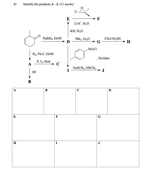 Solved 4) Identify the products A-J. (11 marks) 1) 2 E F 2) | Chegg.com