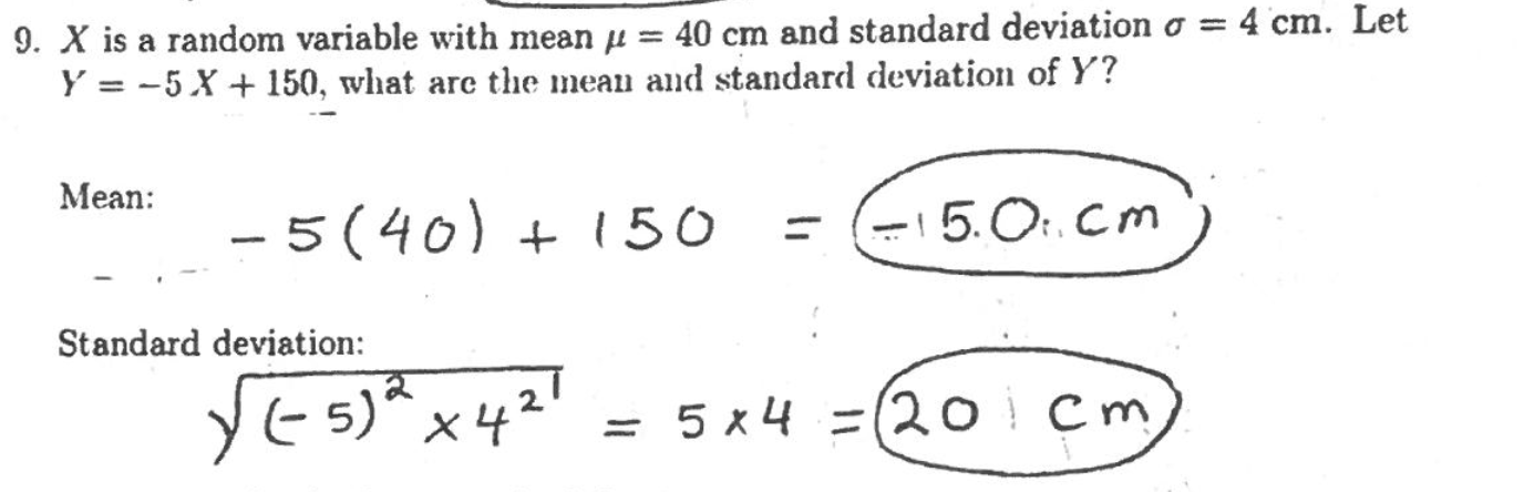 Solved 9. X is a random variable with mean y = 40 cm and | Chegg.com