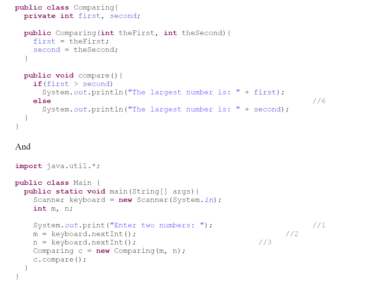 Solved public class Comparing { private int first, second; | Chegg.com