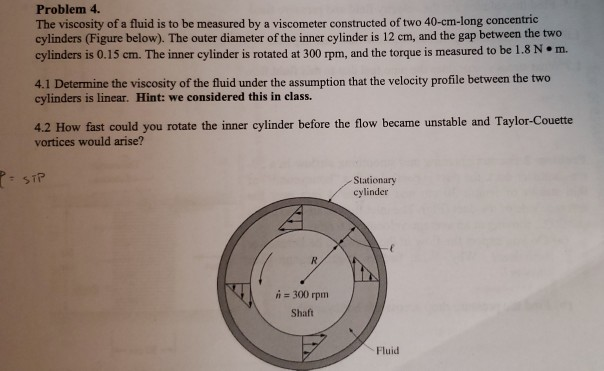 Solved Problem 4. The viscosity of a fluid is to be measured | Chegg.com
