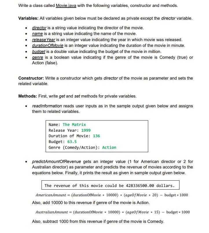 Solved Write a class called Movie.java with the following | Chegg.com