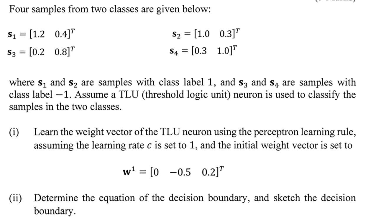 Four samples from two classes are given below: | Chegg.com