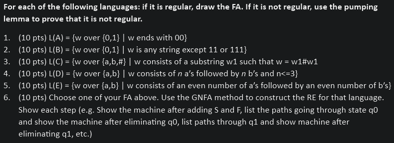 Solved For each of the following languages: if it is | Chegg.com