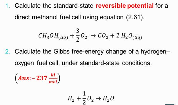 methanol oxygen fuel cell equation